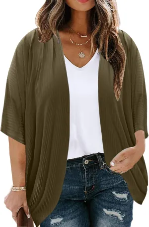 Eytino Womens Plus Size Summer Cardigan Casual Half Sleeve Ruched Open Front Cardigans Tops(1X-5X)