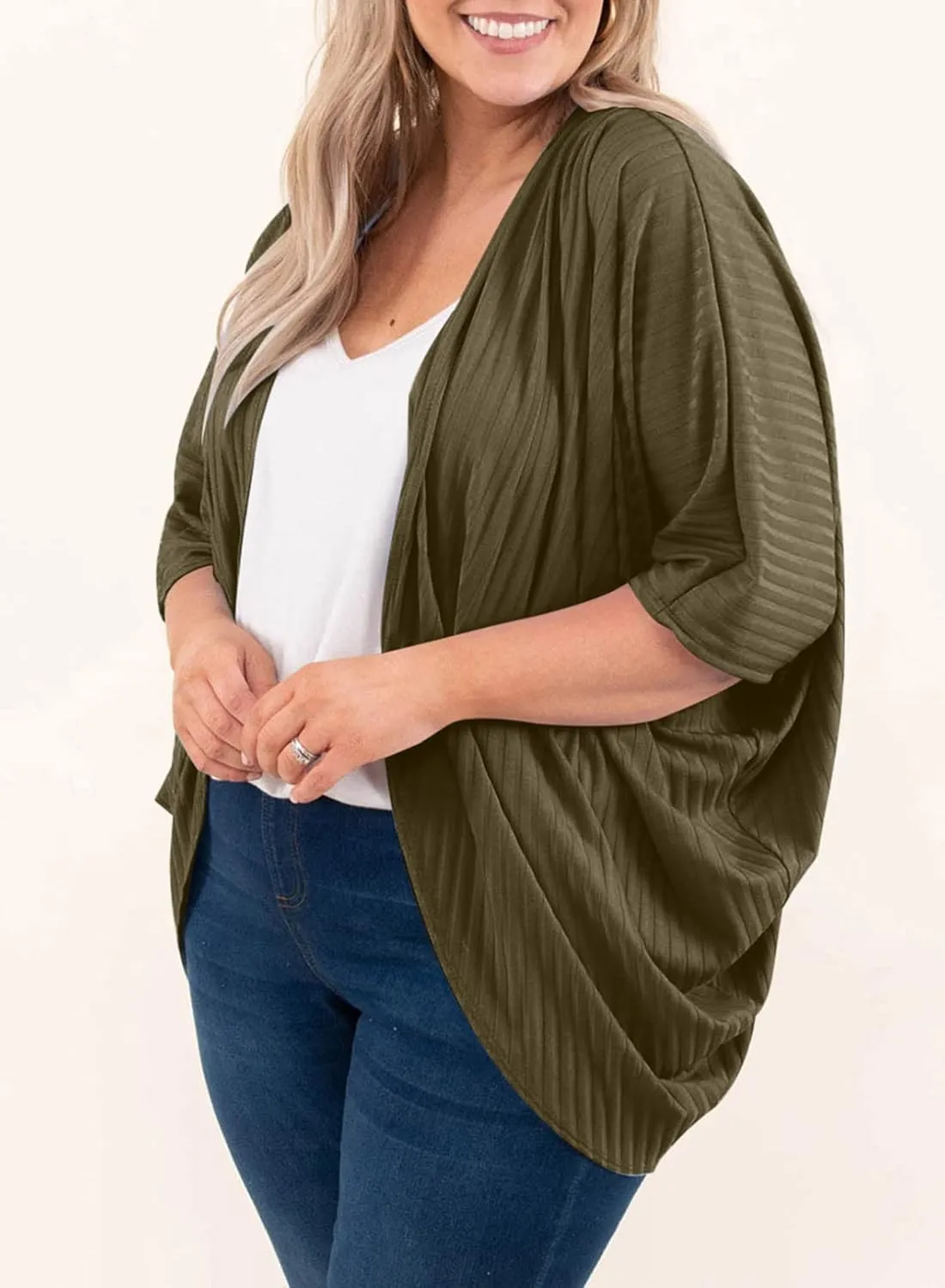Eytino Womens Plus Size Summer Cardigan Casual Half Sleeve Ruched Open Front Cardigans Tops(1X-5X)