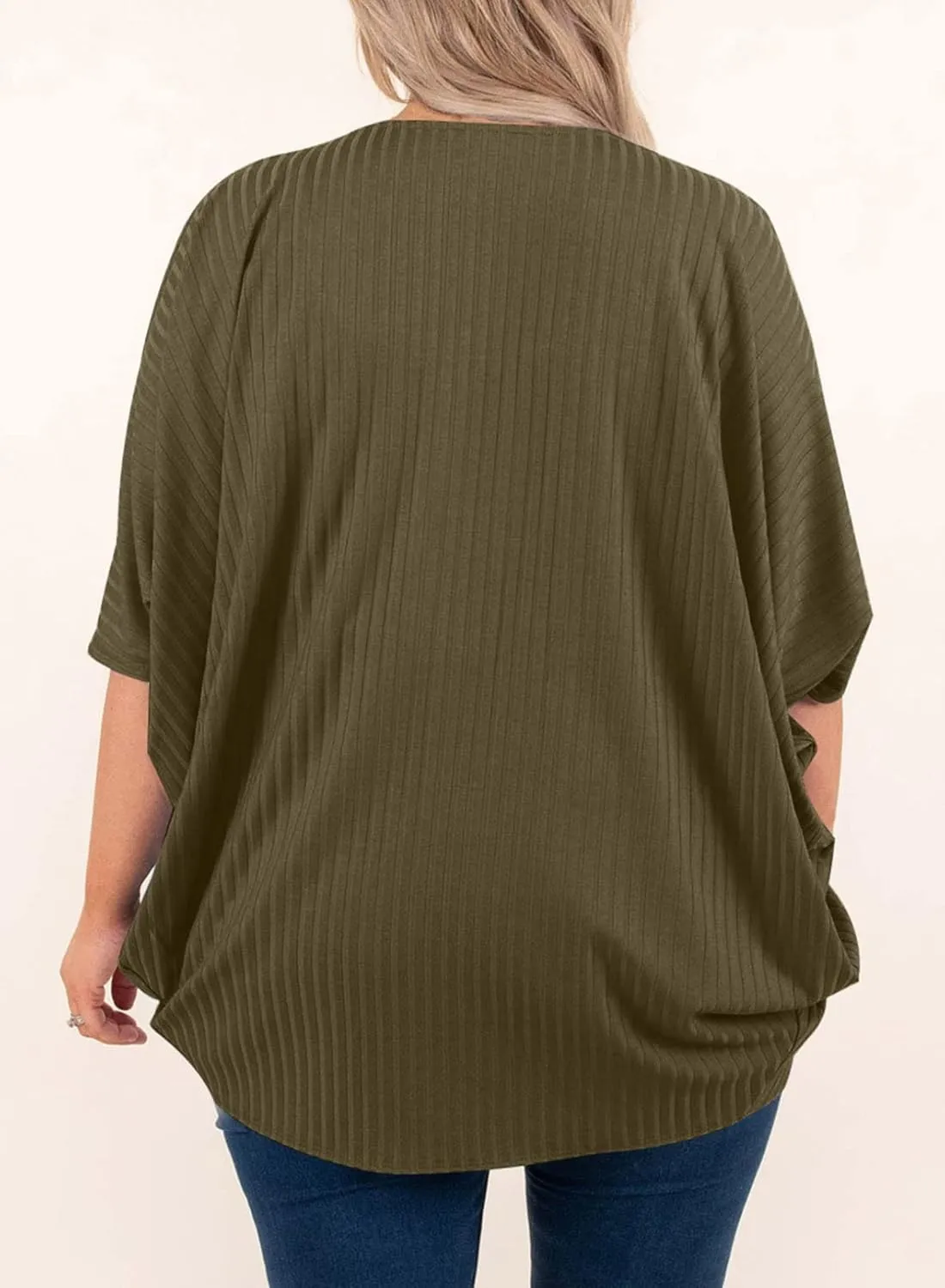 Eytino Womens Plus Size Summer Cardigan Casual Half Sleeve Ruched Open Front Cardigans Tops(1X-5X)
