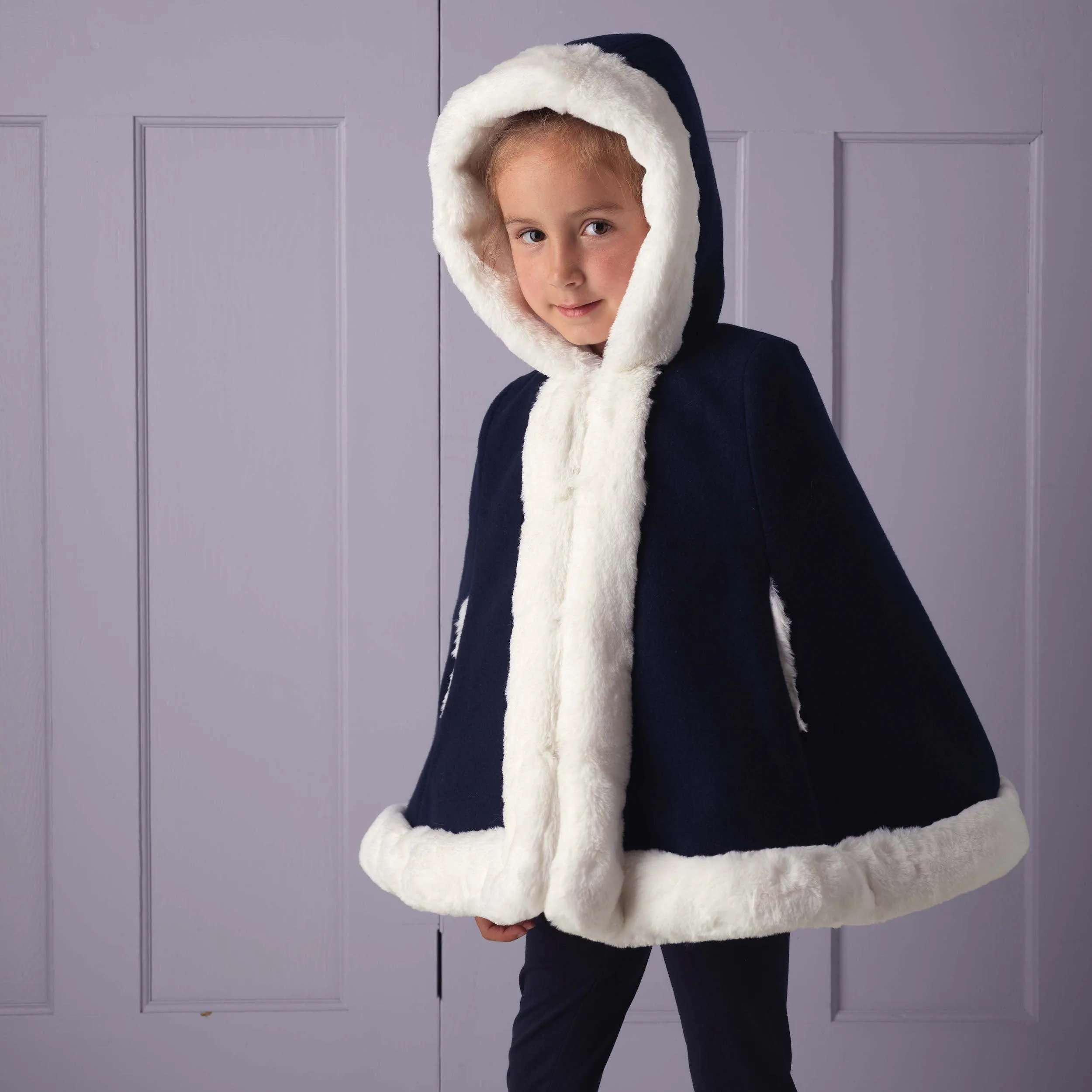 Faux Fur Trim Cape