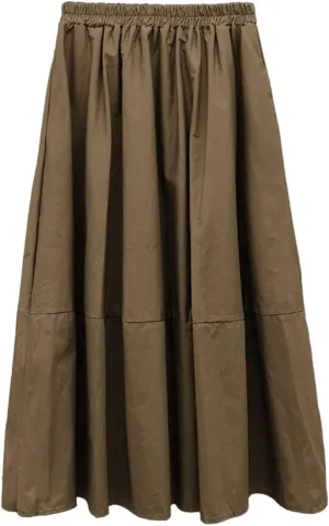 Femiserah Women's Casual High Waist Pleated A-Line Midi Skirt with Pockets