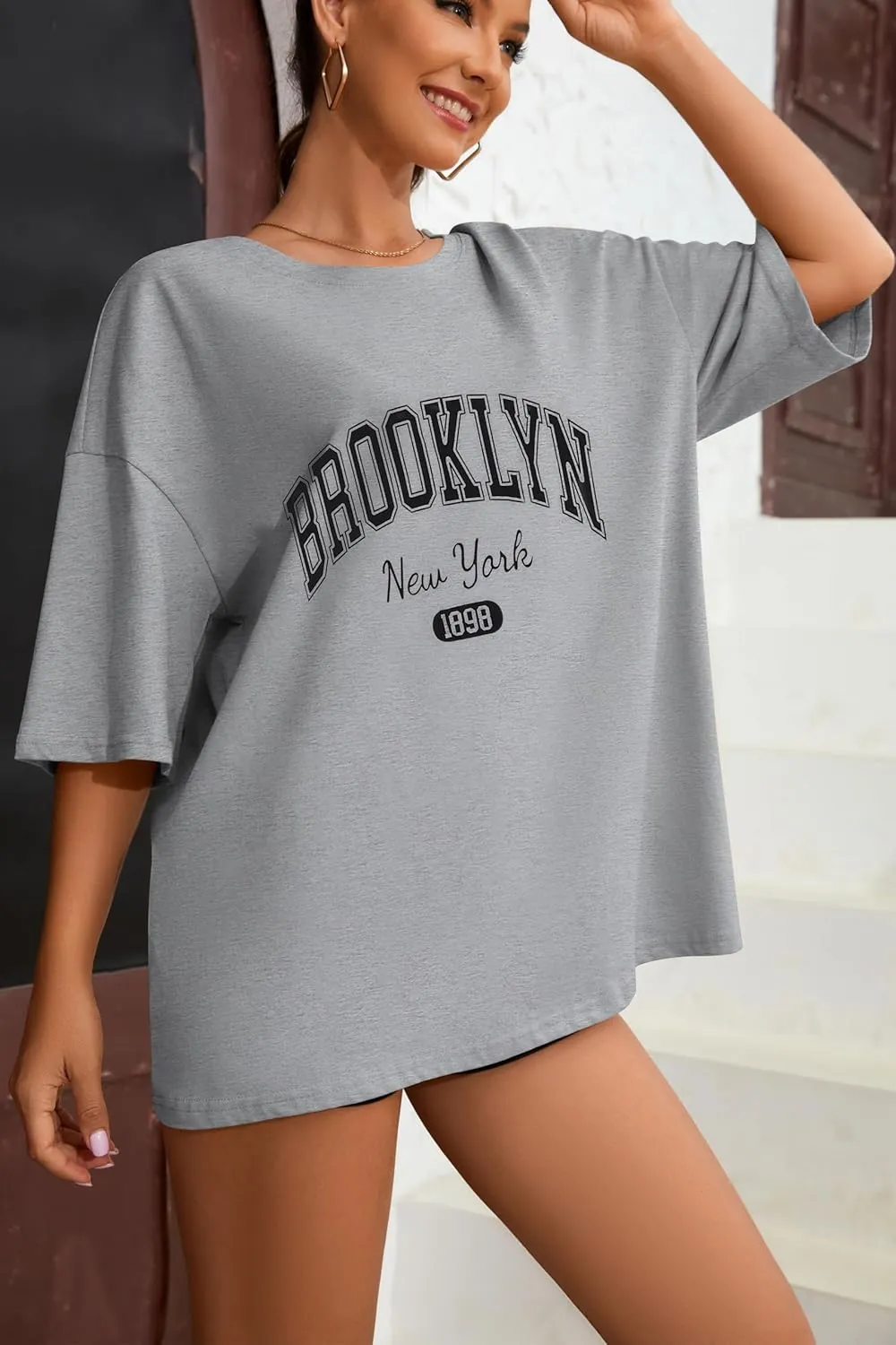 Fenxxxl Womens Oversized T Shirts Crewneck Short Sleeve Tops Loose Fit Summer Casual Blouse Y2K 2024 Basic Tee