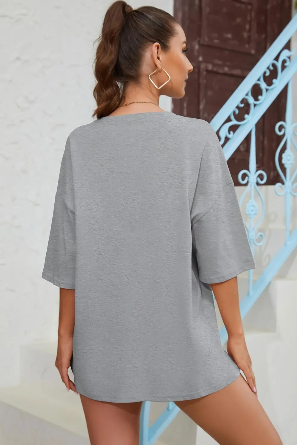 Fenxxxl Womens Oversized T Shirts Crewneck Short Sleeve Tops Loose Fit Summer Casual Blouse Y2K 2024 Basic Tee