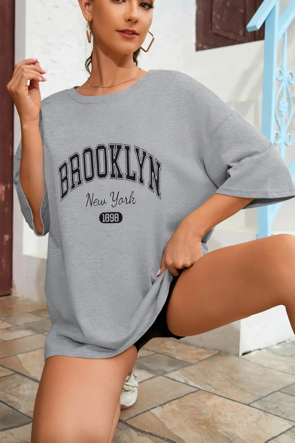 Fenxxxl Womens Oversized T Shirts Crewneck Short Sleeve Tops Loose Fit Summer Casual Blouse Y2K 2024 Basic Tee