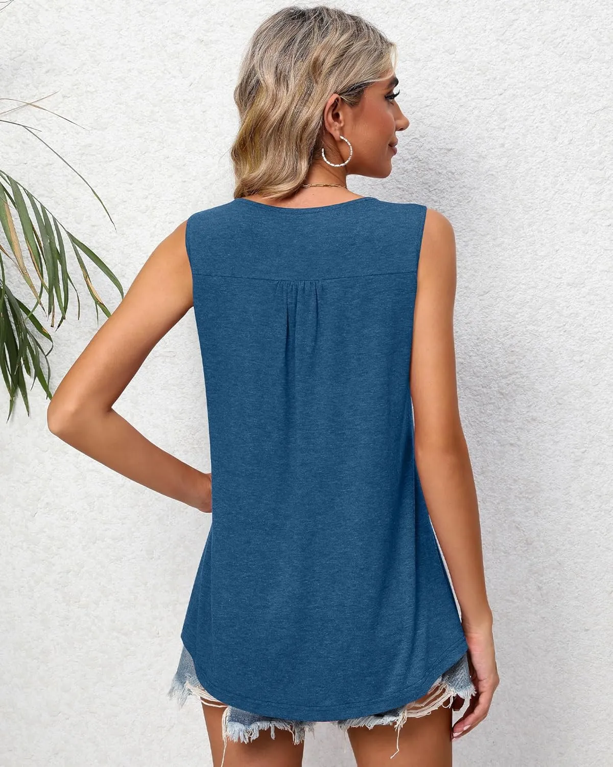 Ficerd Women's Tank Tops Sleeveless Tunic Pleated Crew Neck Blouses Summer Dressy Casual Loose Spring T Shirts