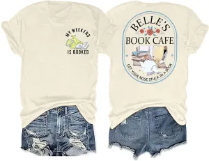 FLOYU Women Belle's Book Shop Shirt Princess Belle T-Shirt Book Lover Tops Casual Magic Kingdom Short Sleeve Shirt