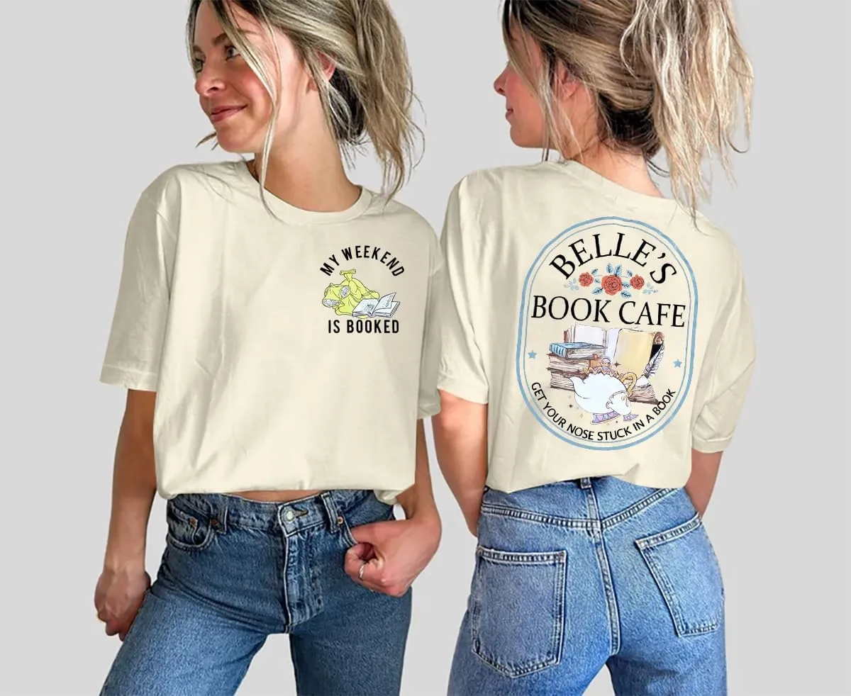FLOYU Women Belle's Book Shop Shirt Princess Belle T-Shirt Book Lover Tops Casual Magic Kingdom Short Sleeve Shirt