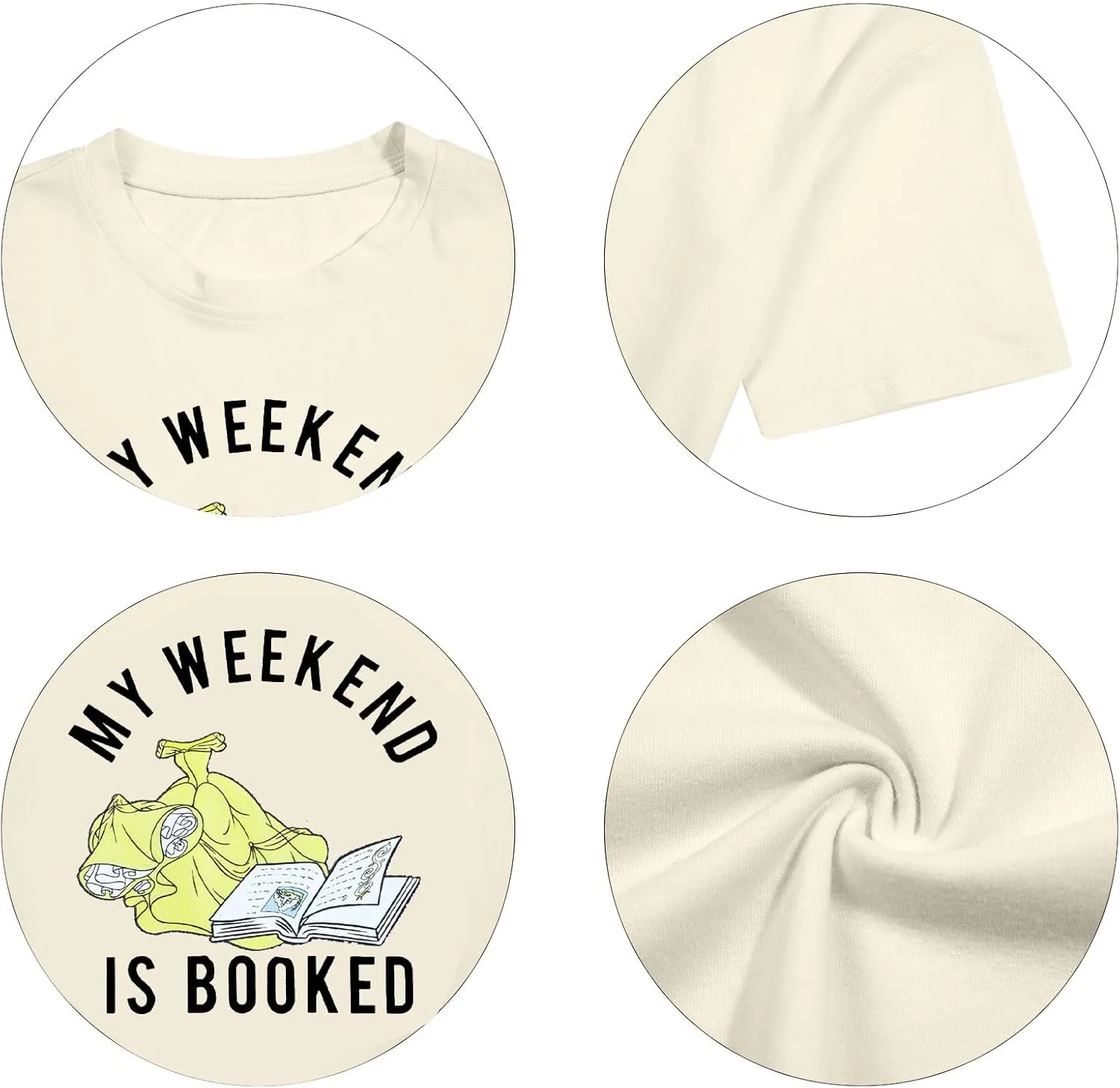FLOYU Women Belle's Book Shop Shirt Princess Belle T-Shirt Book Lover Tops Casual Magic Kingdom Short Sleeve Shirt