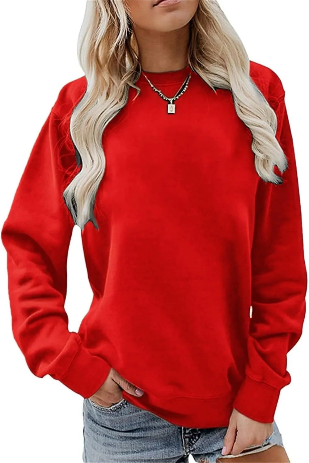 GIERIDUC Oversized Sweatshirt for Women 2024 Fashion Solid Color Long Sleeve Tops Crew Neck Pullover Blouse Fall Outfits