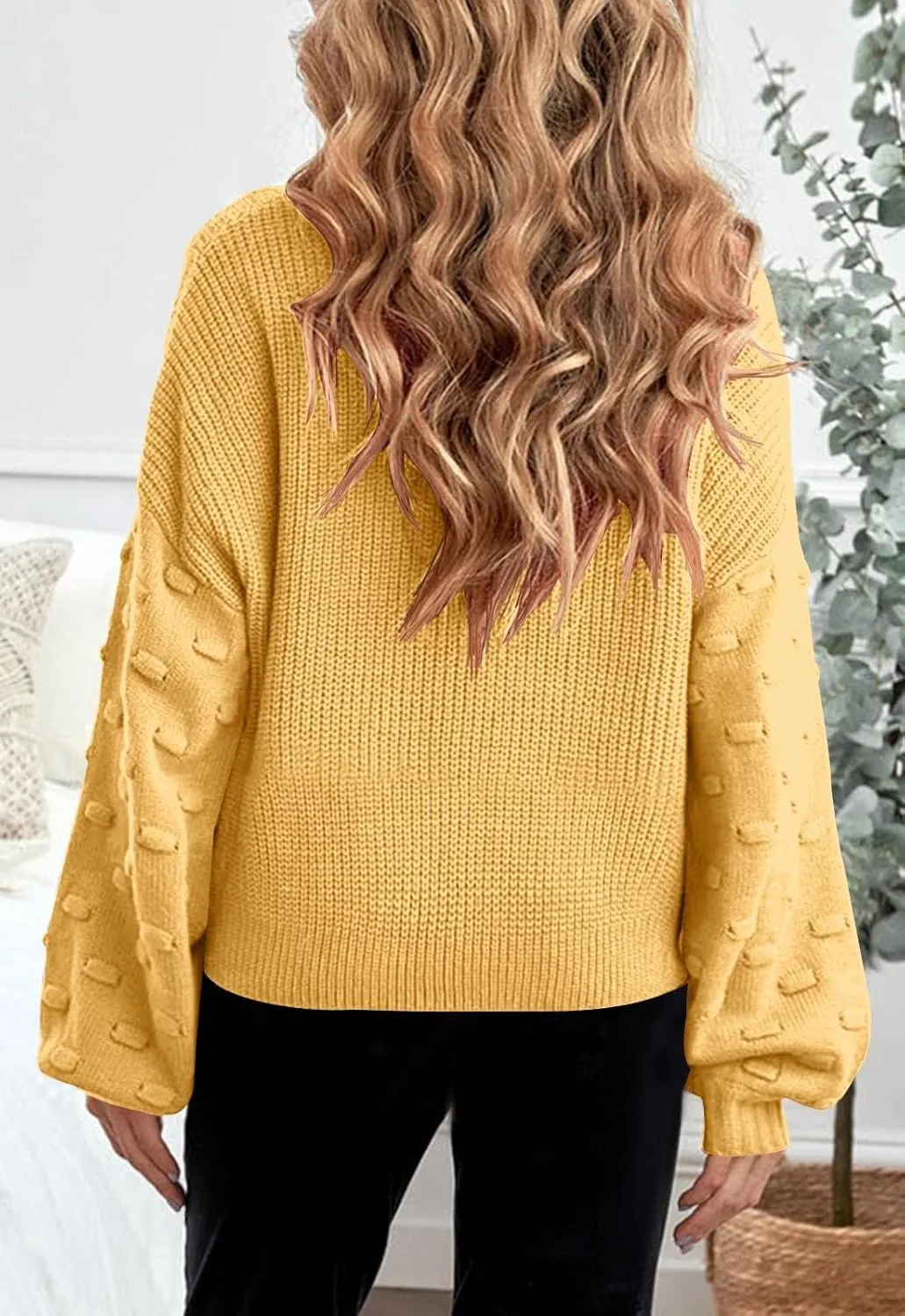 Girls Crewneck Knit Pullover Sweaters Long Lantern Sleeve Oversized Knit Cute Jumper Tops