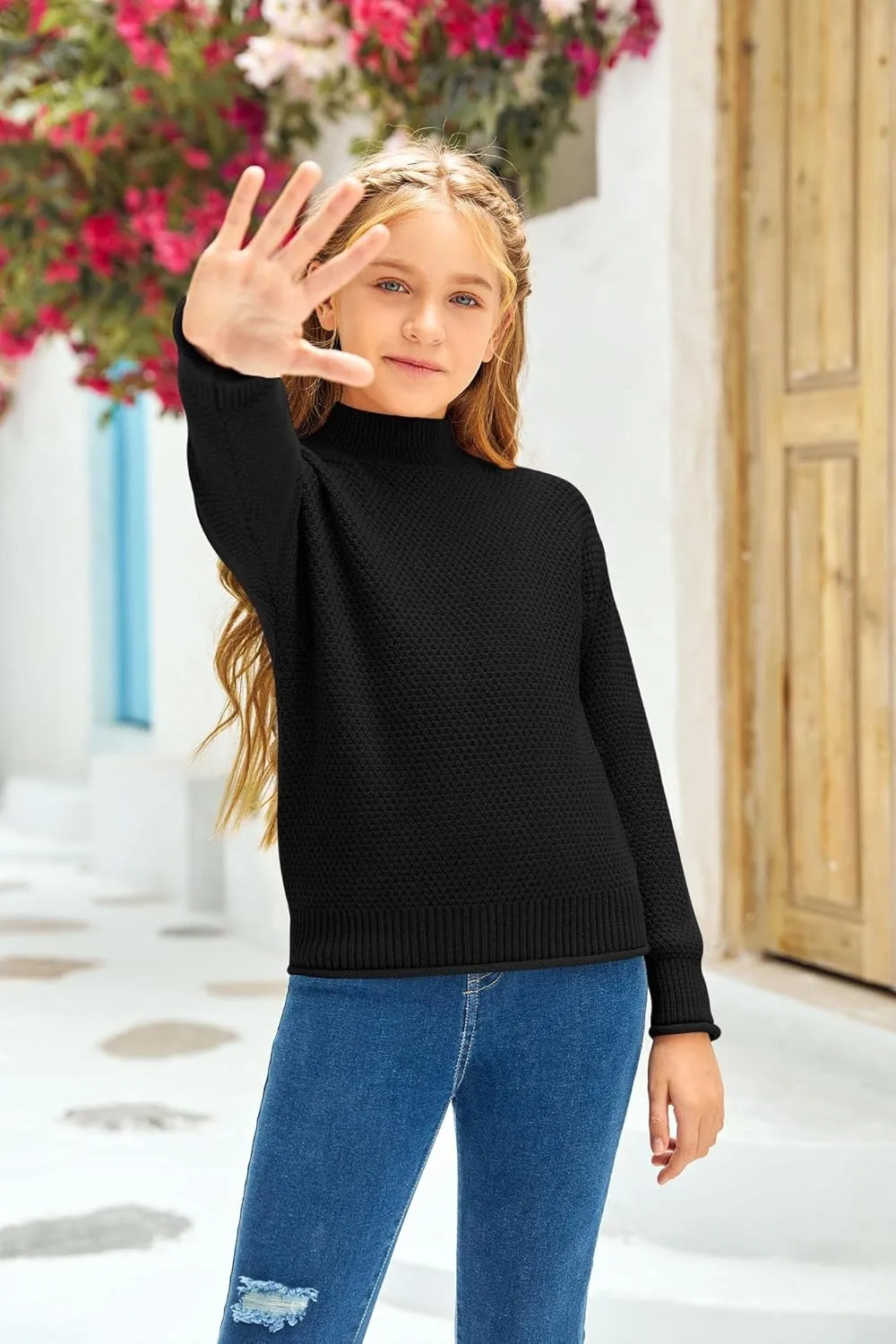 Girl's Long Sleeve Sweater Mock Neck Fall Soft Knit Pullover Jumper Tops