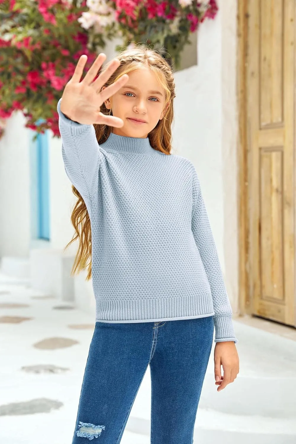 Girl's Long Sleeve Sweater Mock Neck Fall Soft Knit Pullover Jumper Tops