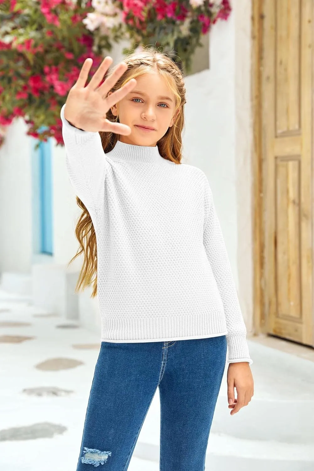 Girl's Long Sleeve Sweater Mock Neck Fall Soft Knit Pullover Jumper Tops