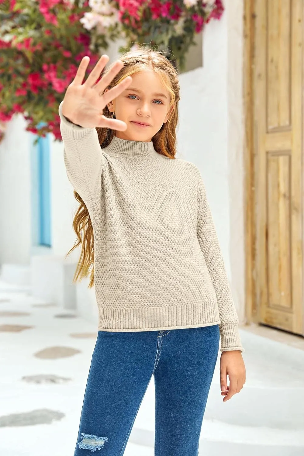 Girl's Long Sleeve Sweater Mock Neck Fall Soft Knit Pullover Jumper Tops