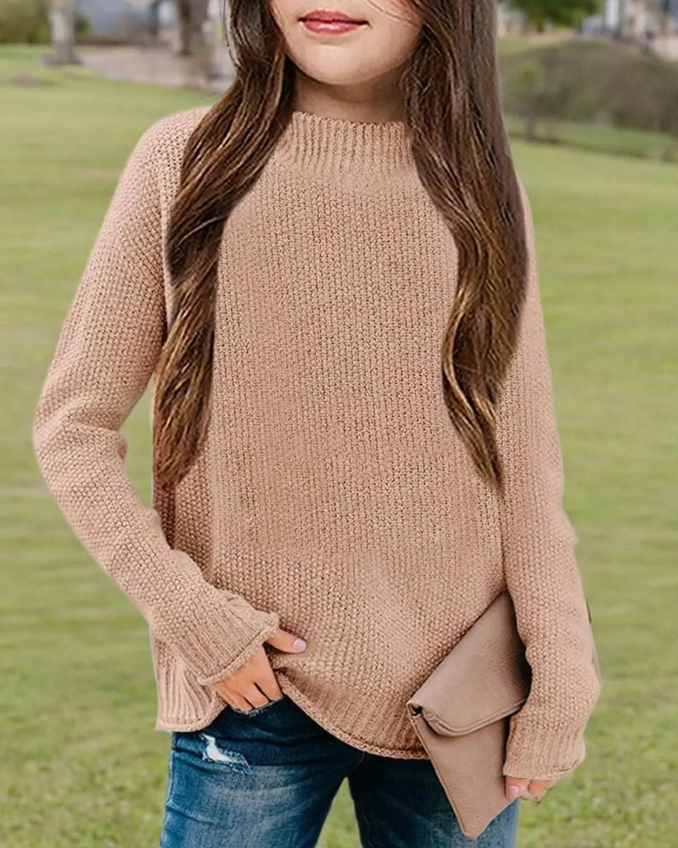 Girl's Long Sleeve Sweater Mock Neck Fall Soft Knit Pullover Jumper Tops