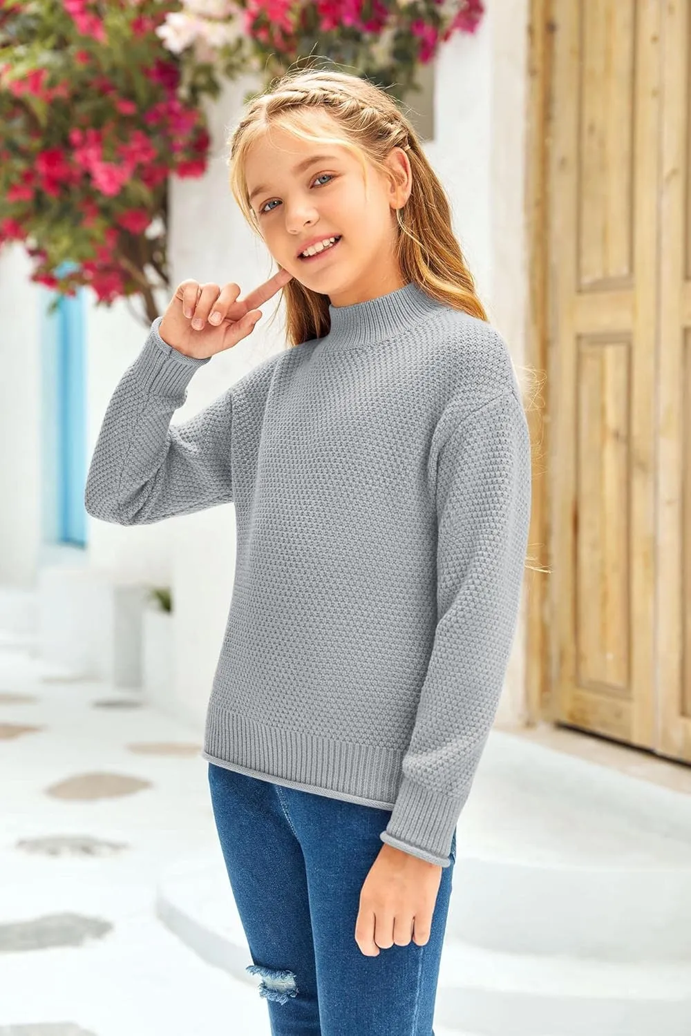Girl's Long Sleeve Sweater Mock Neck Fall Soft Knit Pullover Jumper Tops