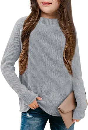 Girl's Long Sleeve Sweater Mock Neck Fall Soft Knit Pullover Jumper Tops