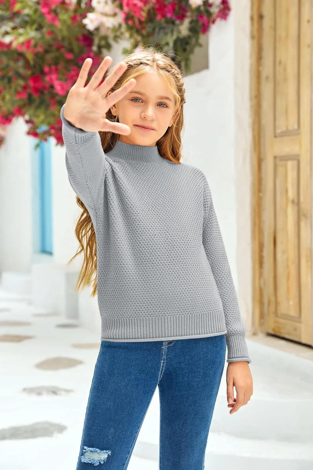 Girl's Long Sleeve Sweater Mock Neck Fall Soft Knit Pullover Jumper Tops