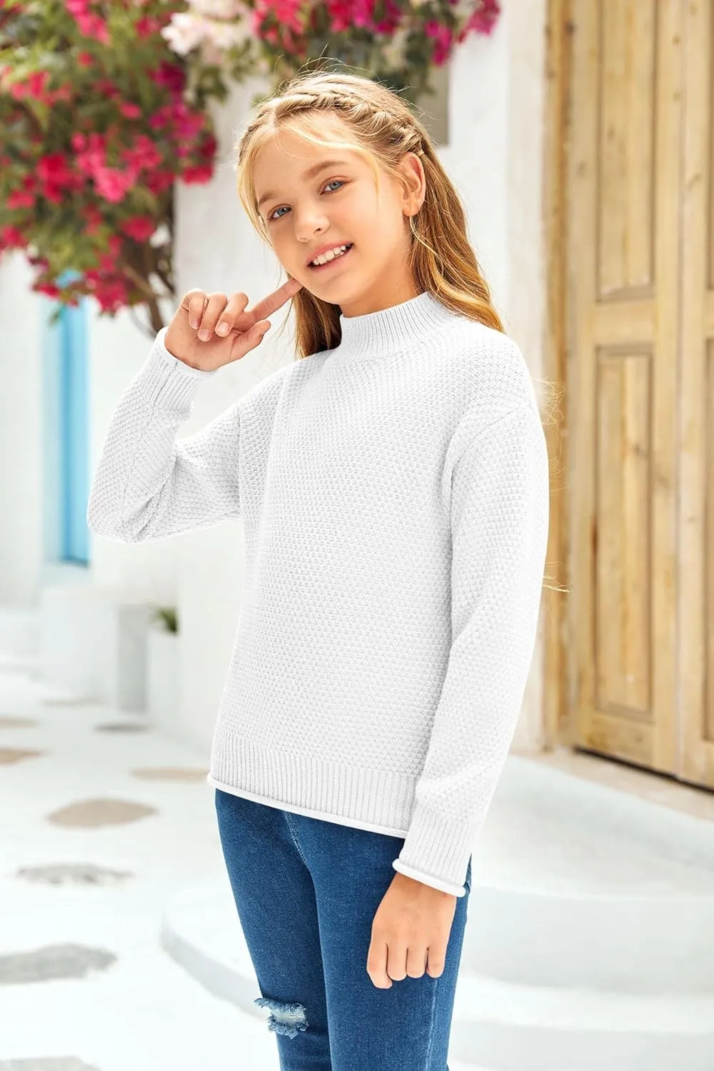 Girl's Long Sleeve Sweater Mock Neck Fall Soft Knit Pullover Jumper Tops