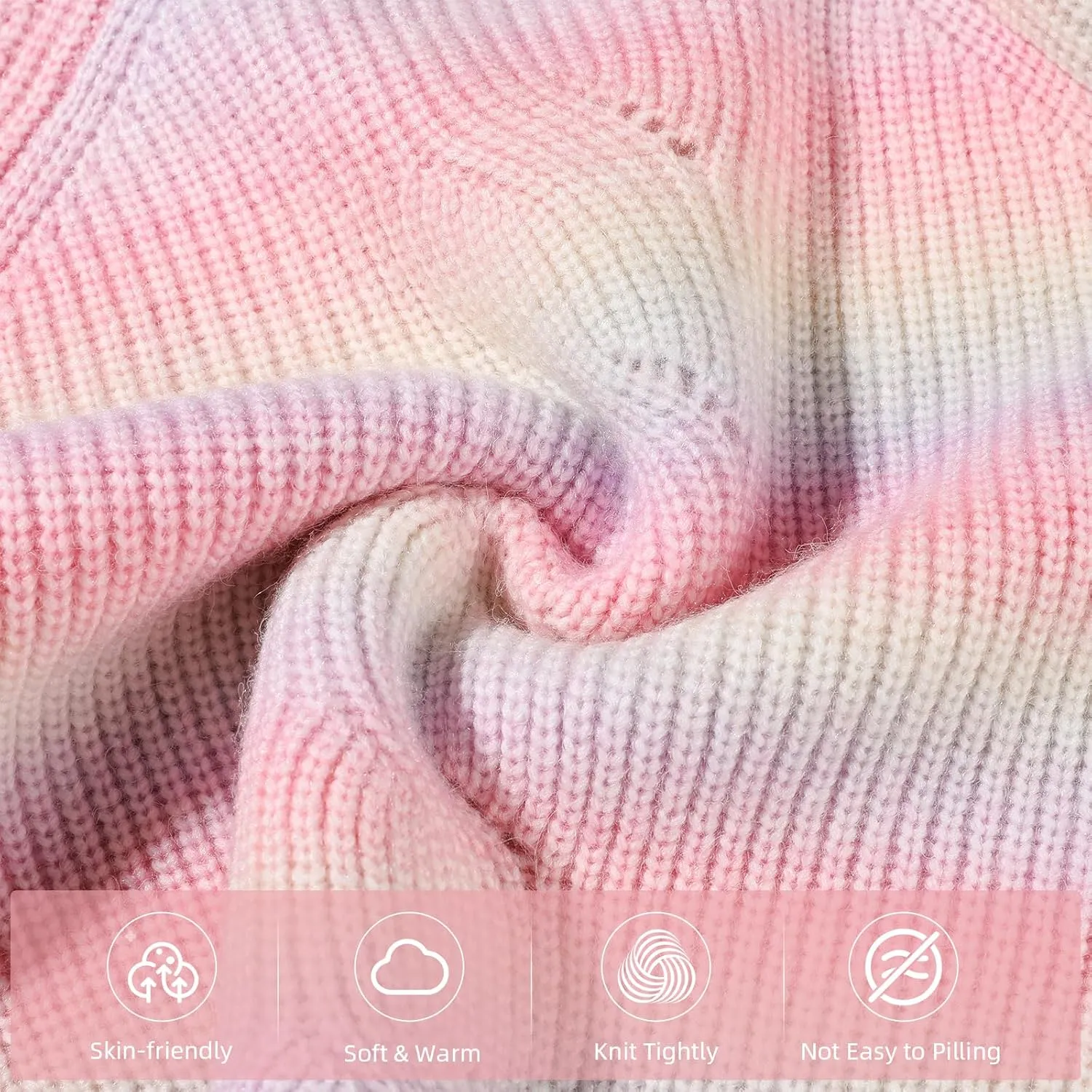 Girls Striped Sweaters Gradient Long Sleeve Cable Knit Sweater Chunky Pullover Jumper Fall Winter