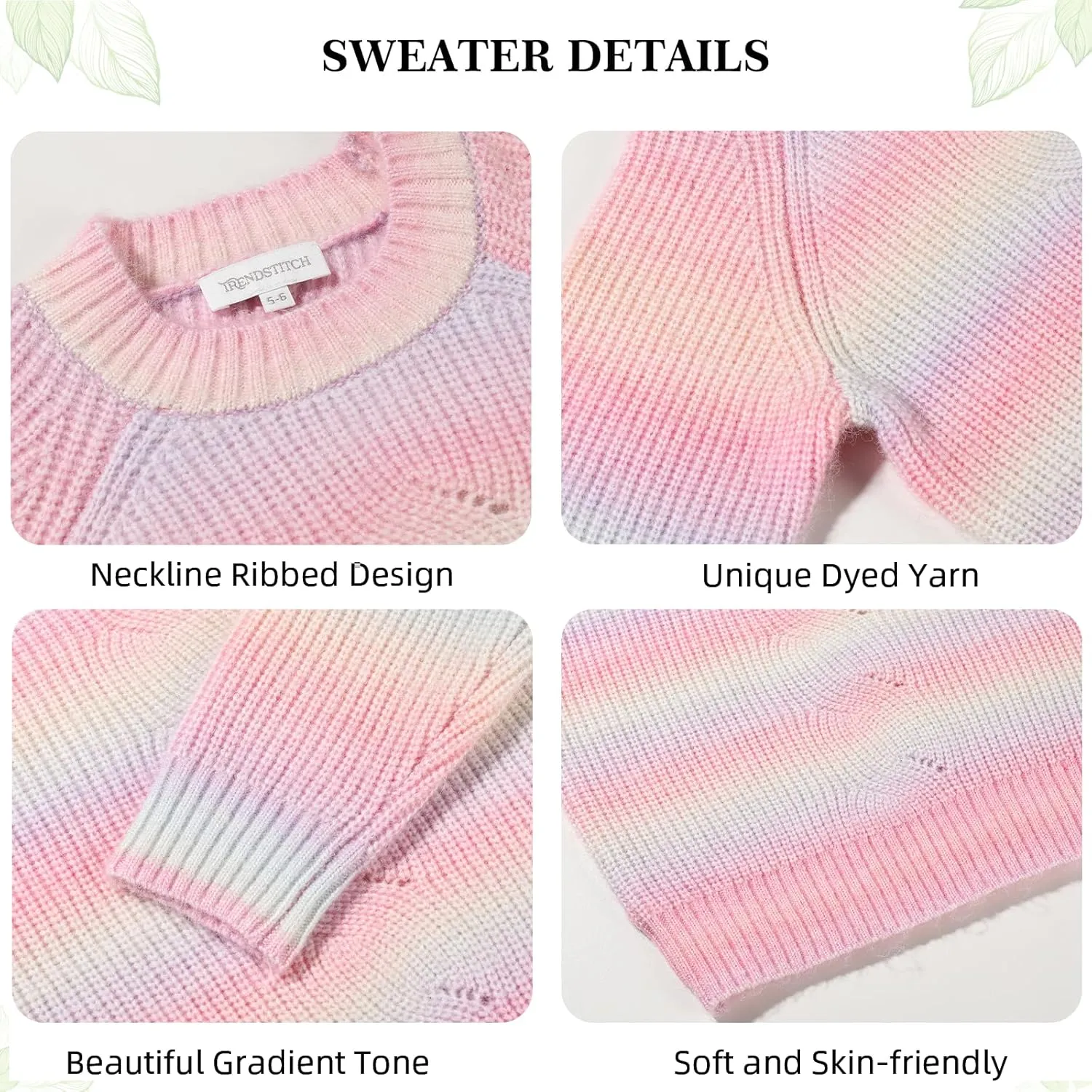 Girls Striped Sweaters Gradient Long Sleeve Cable Knit Sweater Chunky Pullover Jumper Fall Winter