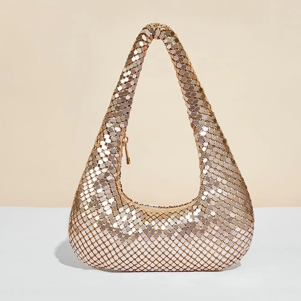 Golden Aluminum Clutch Bag - Dazzling Rhinestone Evening Purse for Women, Handheld & Underarm Stylish Shimmer Party Clutch