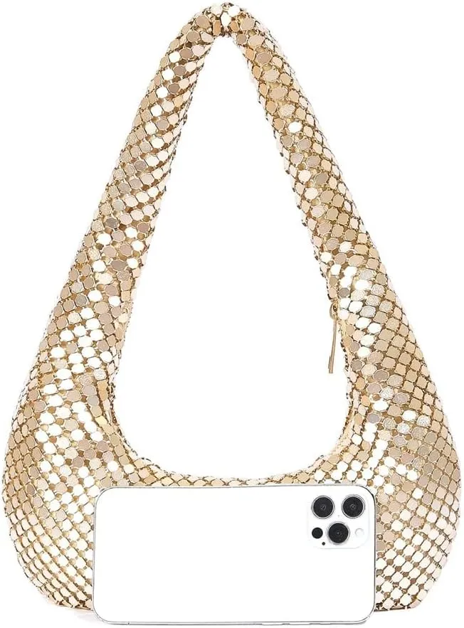 Golden Aluminum Clutch Bag - Dazzling Rhinestone Evening Purse for Women, Handheld & Underarm Stylish Shimmer Party Clutch
