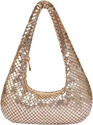 Golden Aluminum Clutch Bag - Dazzling Rhinestone Evening Purse for Women, Handheld & Underarm Stylish Shimmer Party Clutch