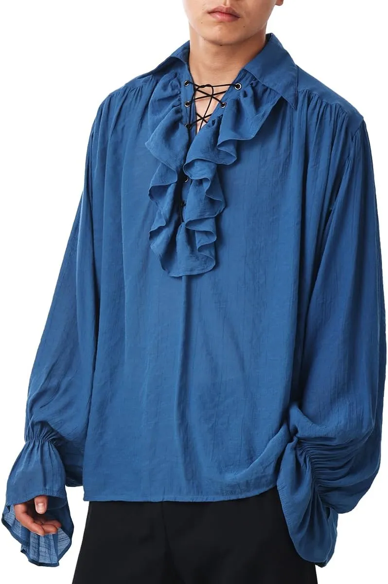 GRACEART Men Pirate Shirt Women Vampire Renaissance Shirts Victorian Ruffled Medieval Costume Cotton Linen Shirt