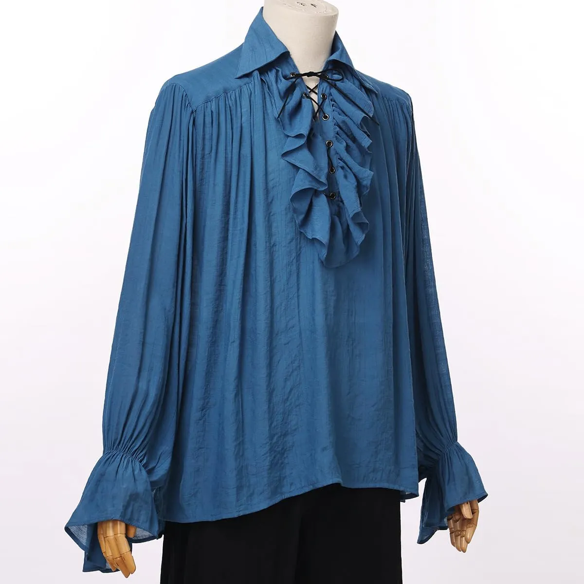 GRACEART Men Pirate Shirt Women Vampire Renaissance Shirts Victorian Ruffled Medieval Costume Cotton Linen Shirt