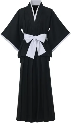 GRACEART Traditional Samurai Hakama Uniform Kurosaki Cosplay Costume Outfit Black Cloak Kimono