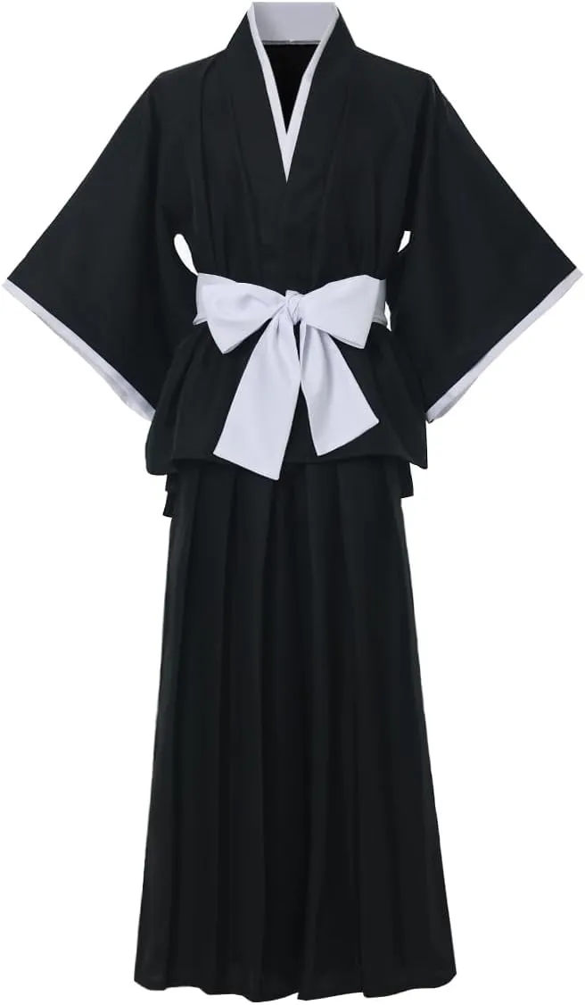 GRACEART Traditional Samurai Hakama Uniform Kurosaki Cosplay Costume Outfit Black Cloak Kimono