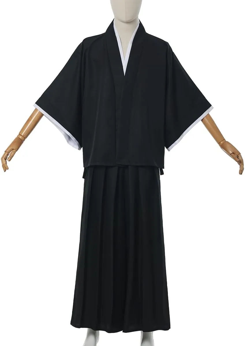 GRACEART Traditional Samurai Hakama Uniform Kurosaki Cosplay Costume Outfit Black Cloak Kimono