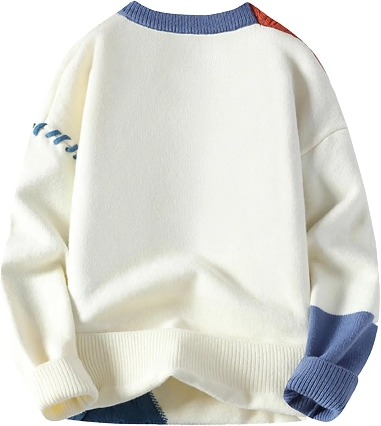 GURUNVANI Patchwork Sweater Mens Colorblock Jumper Cable Knitted Pullover Oversized