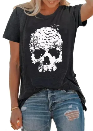 Halloween Skull Shirt for Women Vintage Gothic Graphic T Shirt Novelty Skeleton Halloween Hocus Pocus T-Shirt Tops