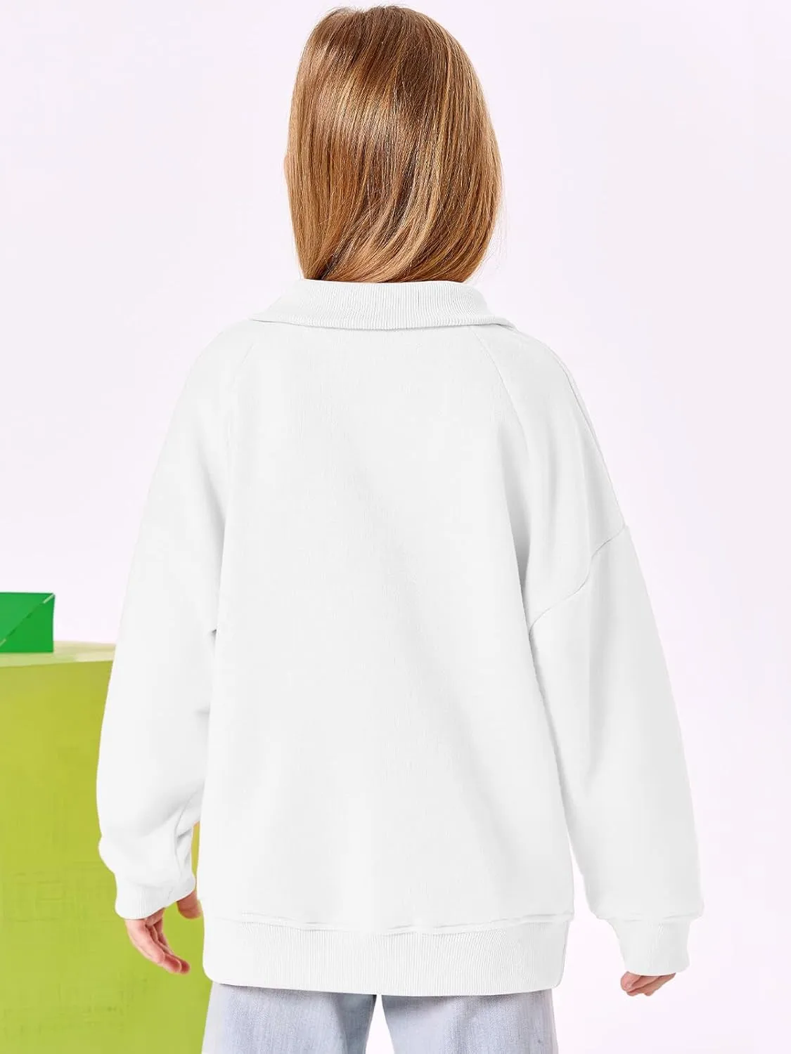 Haloumoning Girls Quarter Zip Sweatshirts Oversized Pullover Long Sleeve Mock Neck Warm Fleece Clothes