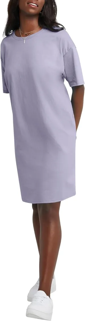Hanes Women's Essentials Cotton T-Shirt Dress, Wear Around Jersey Oversized Shirt