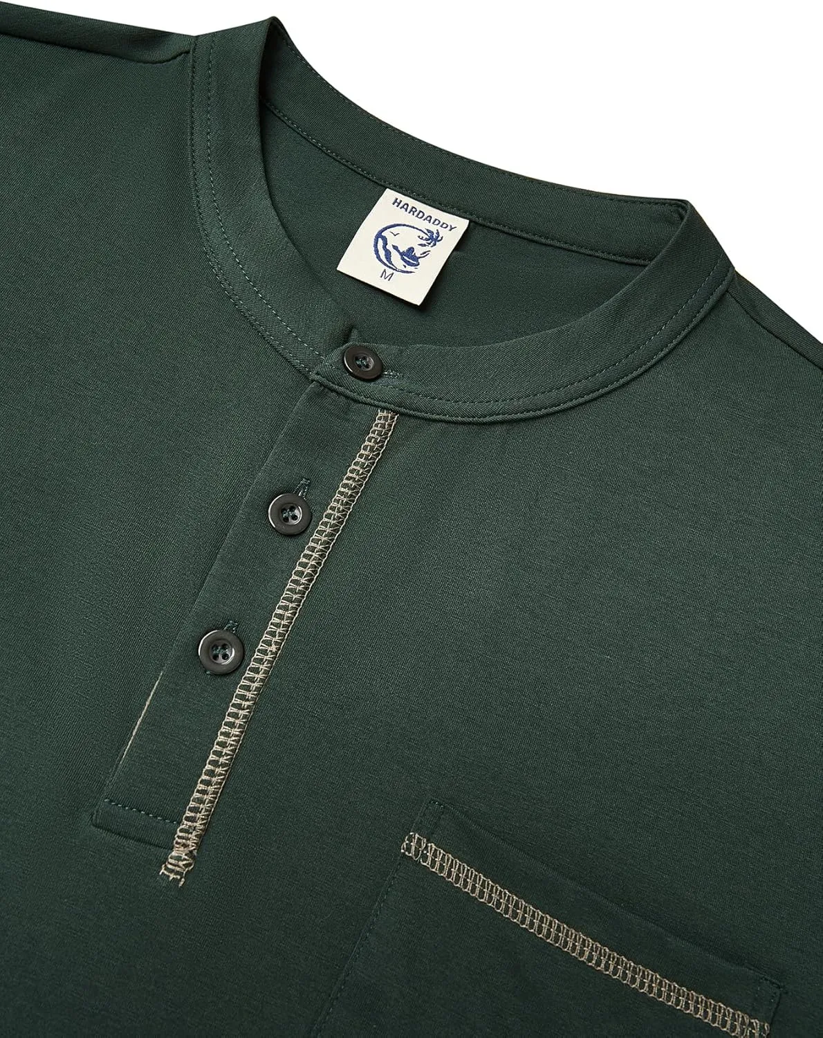 Hardaddy Color Contrast Henley Shirt Long Sleeve Button T-Shirt Henley Tshirt for Men Basic Pullover Shirt with Pocket