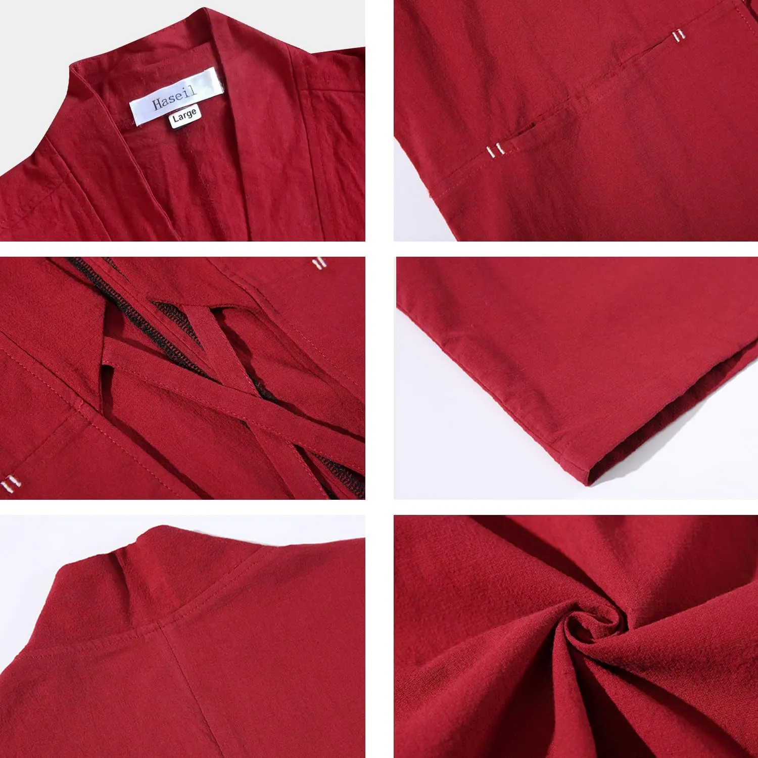 Haseil Men's Kimono Cardigan Japanese Jackets Casual Cotton 3/4 Sleeve Shirt Open Front Coat Lightweight Linen Outwear