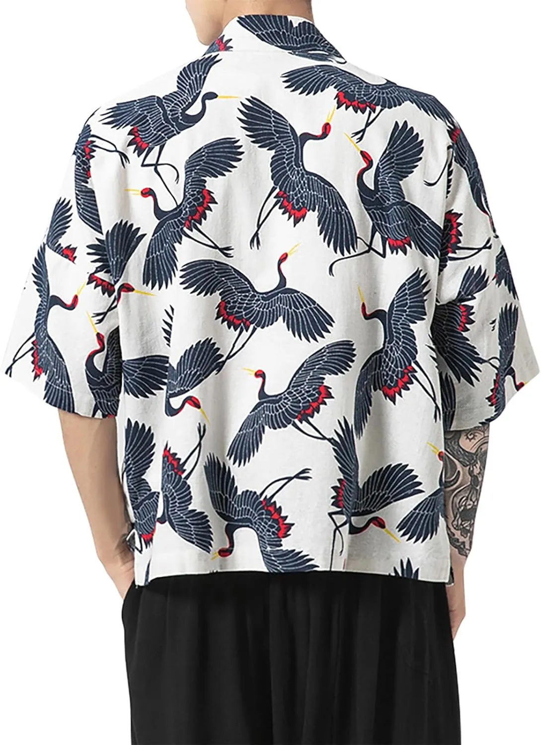 Haseil Men's Kimono Cardigan Japanese Jackets Casual Cotton 3/4 Sleeve Shirt Open Front Coat Lightweight Linen Outwear