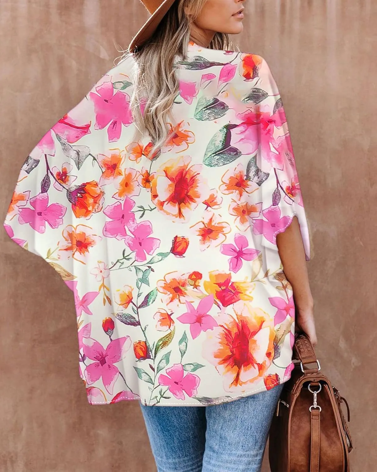 Hibluco Women's Floral Kimono Cardigan Casual Chiffon Tops Loose Beach Cover Ups