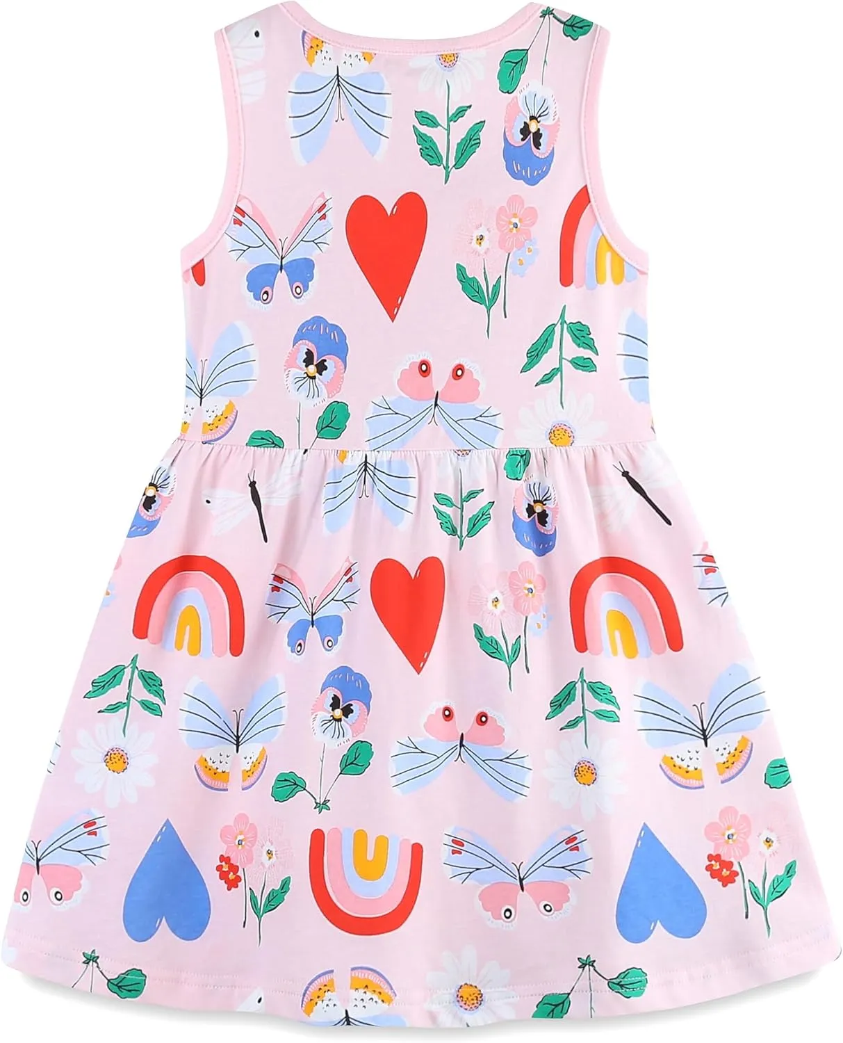 HILEELANG Little Girls Cotton Dress Sleeveless Casual Summer Sundress Flower Printed Jumper Skirt