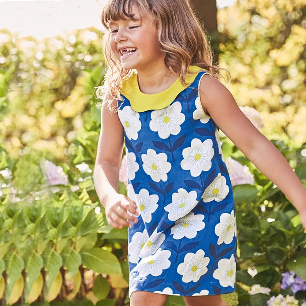 HILEELANG Little Girls Cotton Dress Sleeveless Casual Summer Sundress Flower Printed Jumper Skirt