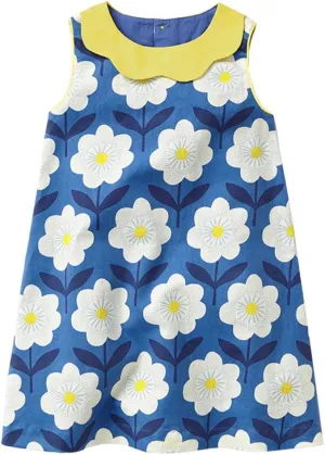 HILEELANG Little Girls Cotton Dress Sleeveless Casual Summer Sundress Flower Printed Jumper Skirt