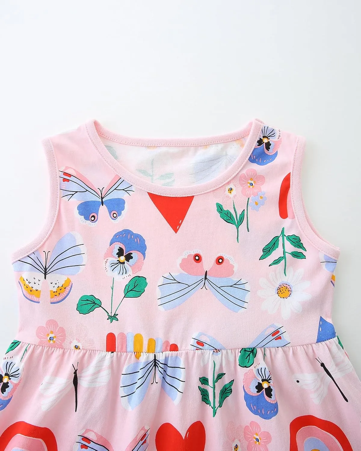 HILEELANG Little Girls Cotton Dress Sleeveless Casual Summer Sundress Flower Printed Jumper Skirt