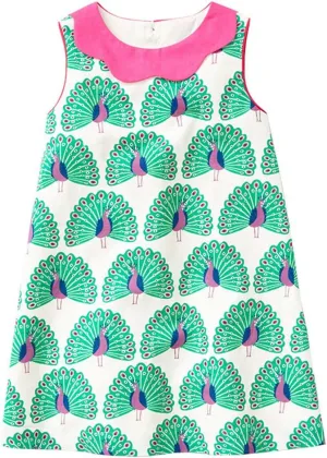 HILEELANG Little Girls Cotton Dress Sleeveless Casual Summer Sundress Flower Printed Jumper Skirt