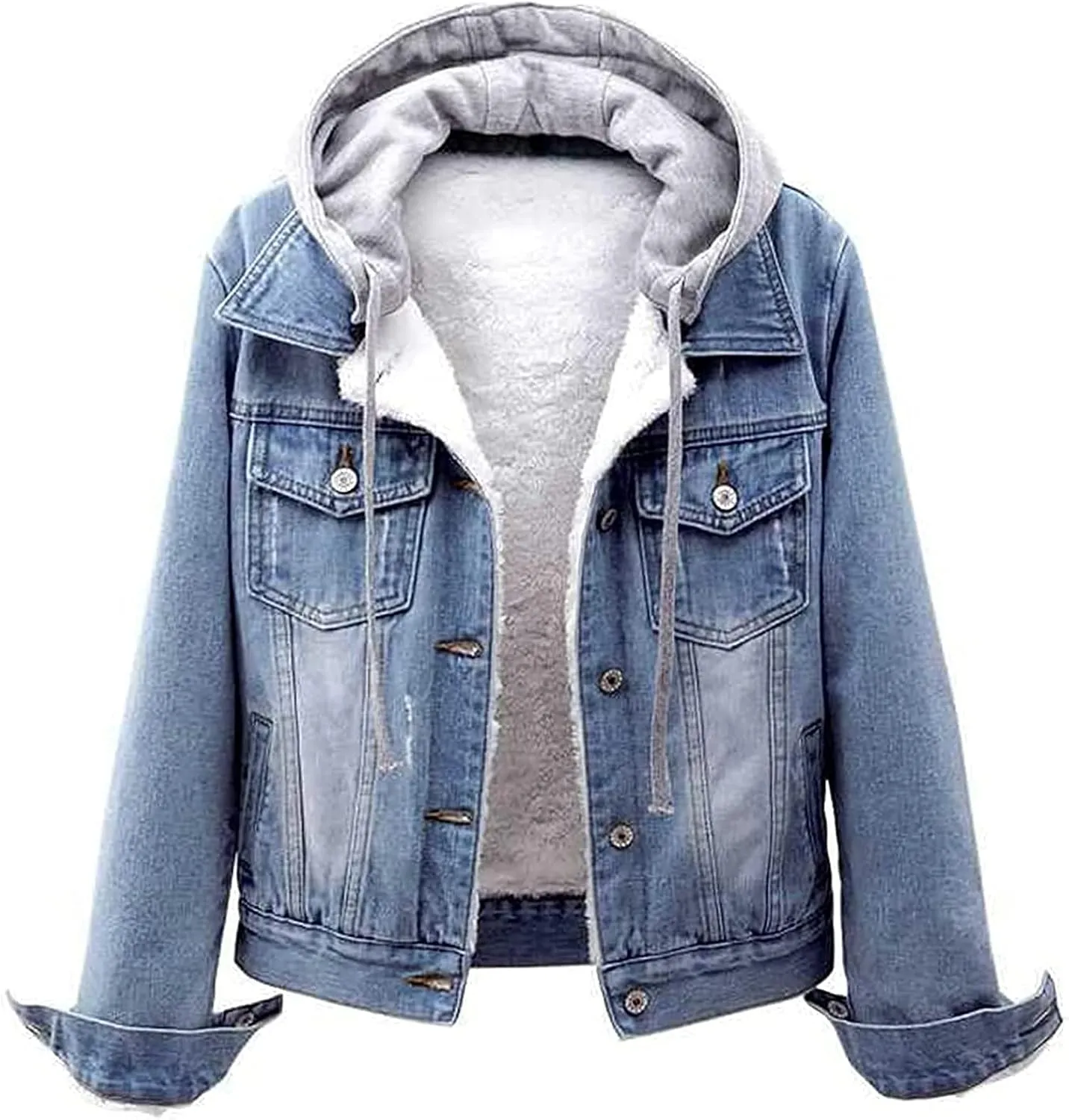 Hooded Outwear Long Casual Denim Women Long Overcoat Jacket Coat Jean Sleeve Women's Blouse Womens Casual Button up