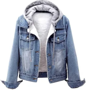 Hooded Outwear Long Casual Denim Women Long Overcoat Jacket Coat Jean Sleeve Women's Blouse Womens Casual Button up
