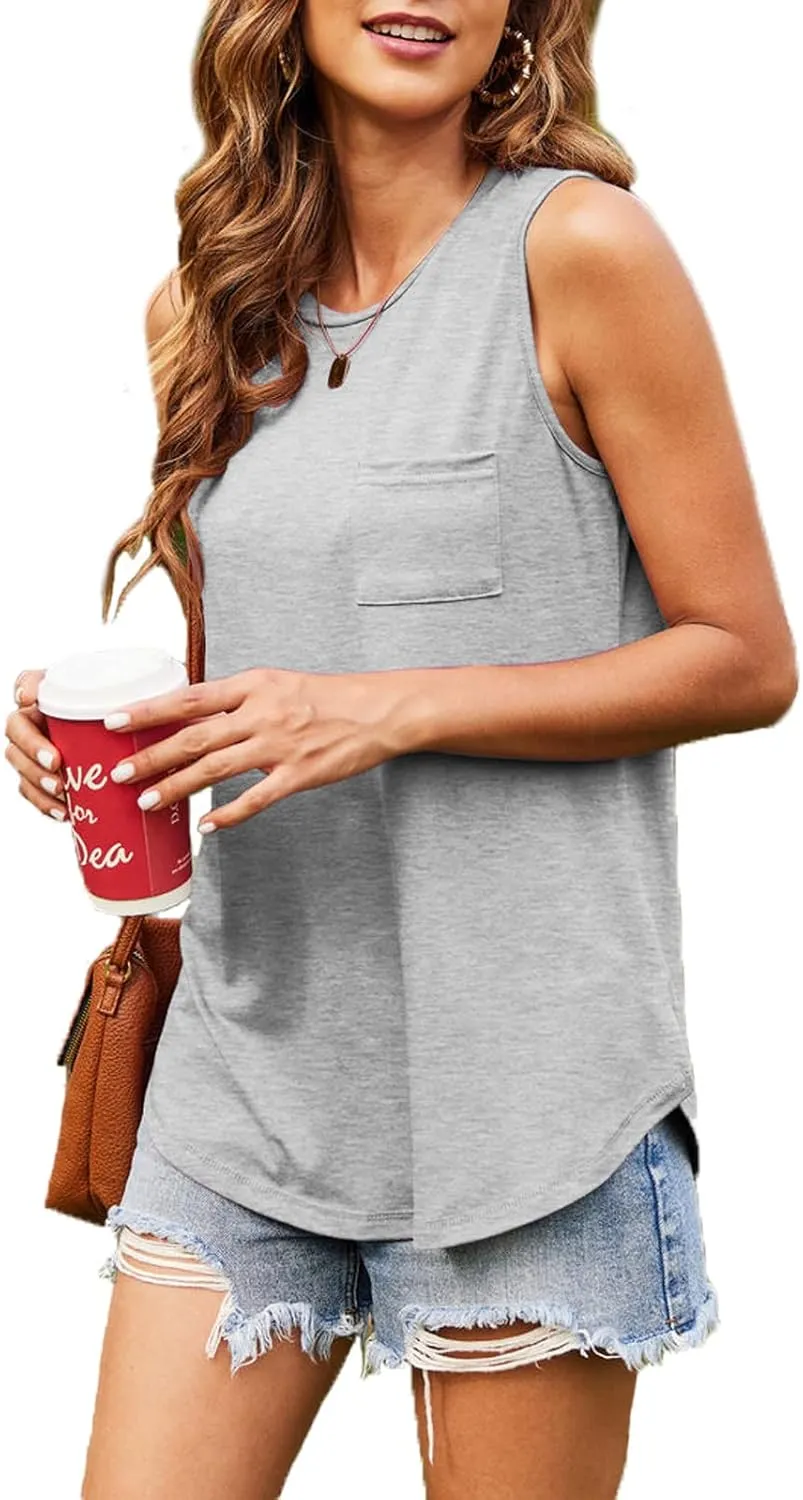 Hount Women's High Neck Tank Tops Summer Sleeveless T Shirts Loose Fit with Pockets