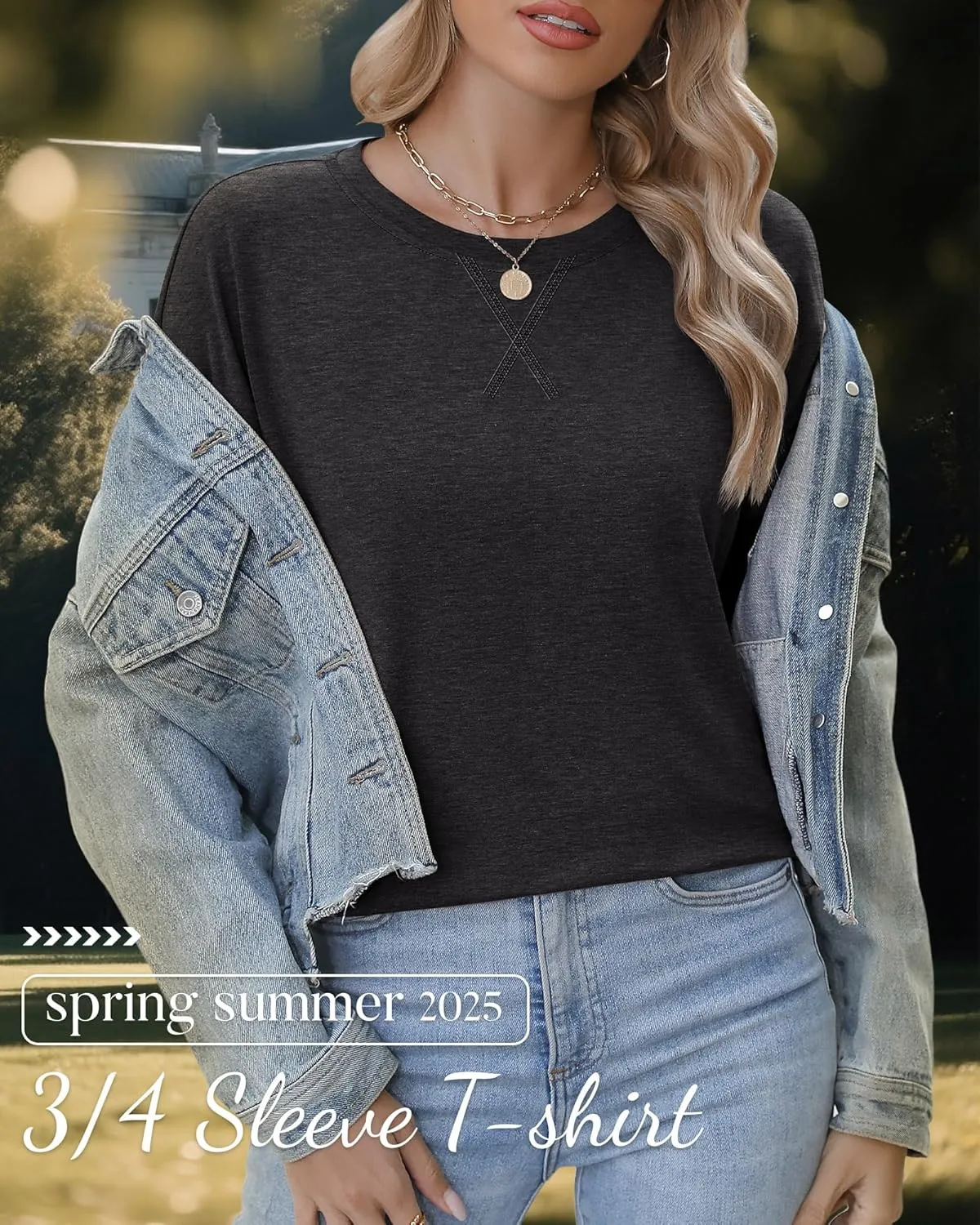 Huukeay 3 Pack Women's 3/4 Sleeve Cotton Tunic Tops Side Slit Loose Fit Round Neck Tee Shirt Casual Basic Blouse for Leggings